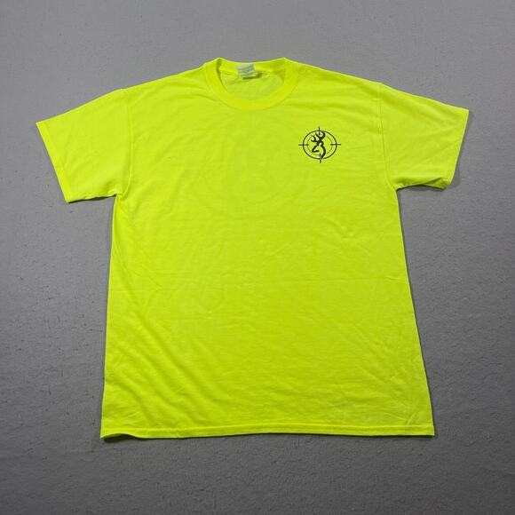 Browning Logo T Shirt Neon Yellow Graphic Print Short Sleeve Tee Men‎ Large - Picture 1 of 8